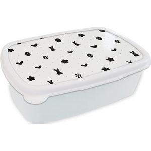Broodtrommel Wit - Lunchbox - Brooddoos - Pasen - Patroon - Zwart - Wit - 18x12x6 cm - Volwassenen
