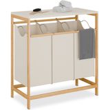 wasmand met 3 vakken - opklapbare plank - 84,5 x 78,5 x 40 cm - bamboe