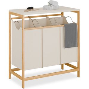 Wasmand - 3 Vakken - Natuur - Bamboe en Katoen - Capaciteit per Waszak 40 Liter