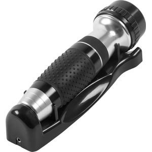 Zaklamp in Wandhouder - 13 leds - Werkt op AA batterijen - Automatische Inschakeling bij gebruik - Zwart/Aluminium - Soft grip