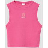 T-shirt - Slim-fit Crop Top - Geribde Katoenmix