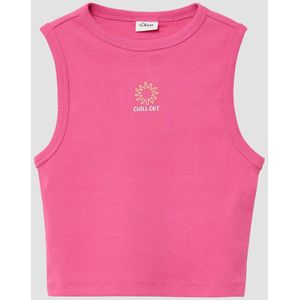 T-shirt - Slim-fit Crop Top - Geribde Katoenmix