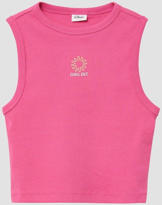 T-shirt - Slim-fit Crop Top - Geribde Katoenmix