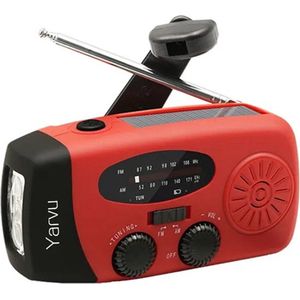 Yarvu ® - 6 IN 1 Noodradio - 3 LED Zaklamp - Opwindbaar + Zonneenergie + Nood Radio Op ingebouwde Batterijen ( Accu ) - Solar Noodpakket - Voor Rampen - Draagbare - FM AM Rood