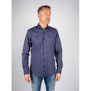 Napoli Uomo - Overhemd - Blauw - Grafische Print - Katoen