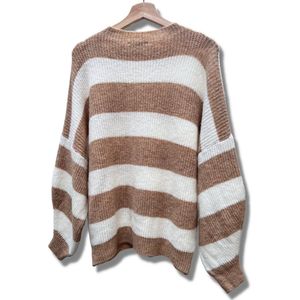 Lundholm Sweater Dames bruin gebroken wit gestreept - gebreide truien dames oversized trui dames knitted scandinavische trui dames | Lundholm Linköping collectie