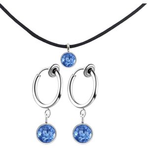 2-Delig set- Arcen -blauw- ketting- klem oorbellen- Geen gaatje- Charme Bijoux