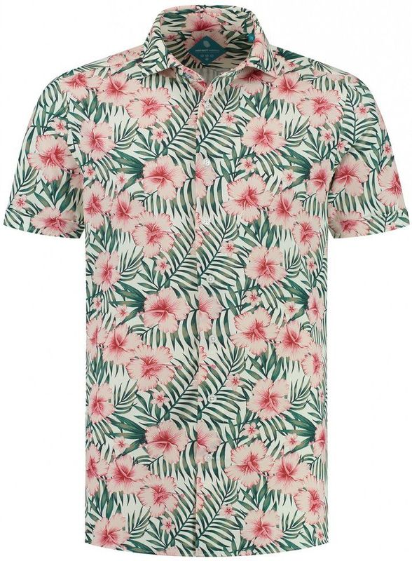 District Indigo Korte Mouw Overhemd Pique Performance Print Roze (7.41.029.716 - 388)