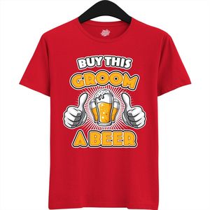 Buy This Groom A Beer | Vrijgezellenfeest Cadeau Man - Groom To Be Bachelor Party - Grappig Bruiloft En Bruidegom Bier shirt Amazon - Trefwoorden - T-Shirt - Unisex - Rood - Maat 3XL