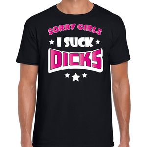 Bellatio Decorations Gay Pride T-shirt voor heren - sorry girls i suck dicks - zwart/roze - LHBTI M