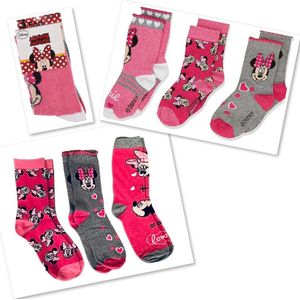 Disney Minnie Mouse sokken - 6 paar - roze/grijs - maat 31/34