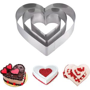 Bakframe hart, 3-delige hartvormige bakvorm, hartvormige taartring, cakevorm, roestvrij staal, biscuithart, vorm, taartring voor taartdecoratie, koekjes, taartaccessoires, gelaagde cake,