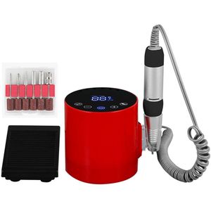RAMBUX® - Professionele Elektrische Nagelfrees met LCD Touchscreen – 35.000 RPM – Inclusief 6 Opzetstukken – Voor Manicure en Pedicure – Geschikt voor Gel- en Kunstnagels – Rood/Wit