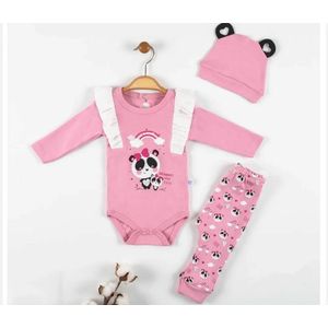 Babysetje 3-delig - Newborn kleding set /meisje - kraamcadeau- panda - babykleding - babykleertjes - Maat: 68 - roze