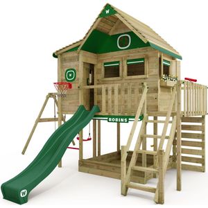 Wickey Smart GreenHouse - Huisje op palen met klimwand, Schommel en groene Glijbaan