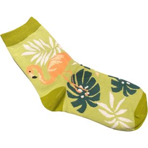 Groene Flamingo Sokken | Grappige Sokken | | One Size (35-38) | Groen | Grappig | Cadeau Tip | Kadotip | Kinder Sokken