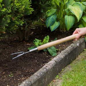 Hand 3 tandgrubber lang – tuingrubber van roestvrij staal, voor het breken van vloeren, tuinklauw met steel van essenhout, lengte: 54 cm