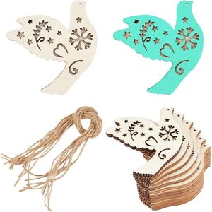 The Peace Dove houten tag vogel opknoping - 12 sets - 77 cm - blanco houten plakjes met jute touw - Kerstmis ambachten - Thanksgiving bruiloft .