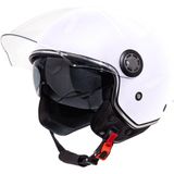 VINZ Pavia Scooter Helm met Zonnevizier / Jethelm / Brommer Helm / Motorhelm / Scooterhelm Retro / Snorfiets helm / Snorscooter helm - Geschikt Voor Helmplicht Blauw Kenteken - Wit