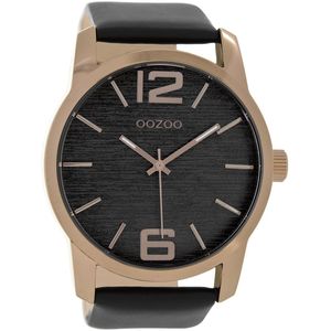 OOZOO Timepieces - Bruine horloge met zwarte leren band - C9088