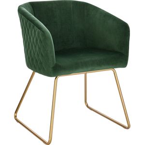 Instinct® kleurrijke eetkamerstoel - fluwelen fauteuil - goud metaal - armleuning - 1 set - donkergroen
