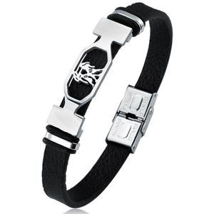 Tweeling / Gemini - Leren Armband met Stalen Sterrenbeeld - Astrologie - Zwart - Armbanden Heren Dames - Cadeau voor Man - Mannen Cadeautjes