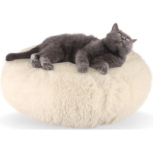 AdomniaGoods - Luxe kattenmand - Hondenmand - Antislip kattenkussen - Wasbaar hondenkussen - Beige 50 cm