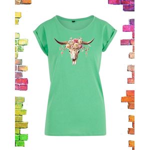 Boho Ibizastijl shirt met print Skull roze | Mintgroen/ 4XL (50-52)