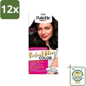 Poly Palette - Haarverf - Glossy Zwart 110 - 115ml - Voordeelverpakking - 12 stuks - Zwart haar - Grijsdekking