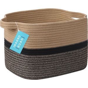 Touw Tijdschriftenmand met Handgrepen | Decoratieve mand voor boeken | Kinderkamermand voor Speelgoed & Babykamer | Rechthoekige mand voor opslag - honing/zwart blanket basket