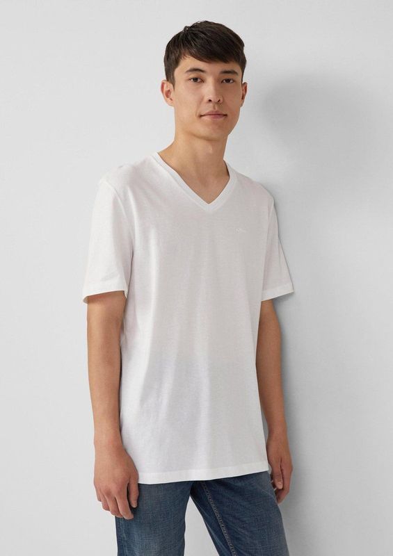 s.Oliver - Shirt - Wit - V-hals - Kwartmouw - Normale Pasvorm