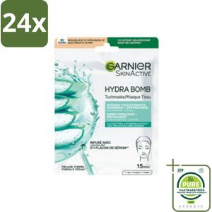 Garnier - SkinActive - Hydrabomb Tissue Masker - Hyaluronzuur & Aloe Vera - Super Hydraterend - 1 Gezichtsmasker - Voordeelverpakking - 24 stuks - Hydraterend masker - Hyaluronzuur