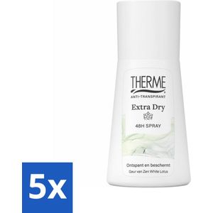 5 x Therme - Extra Dry Zen White Lotus Spray - Anti-transpirant - Beschermend - 75ml - Anti-transpirant - Zweten - Geur - Droge Oksels - 48 Uur Bescherming