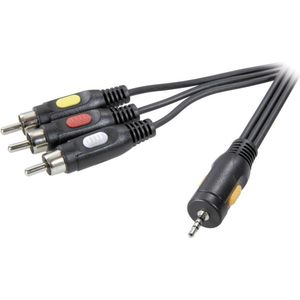 SpeaKa Professional Jackplug / Composite cinch AV Aansluitkabel [1x Jackplug male 2,5 mm - 3x Cinch-stekker] 2.50 m Zwa