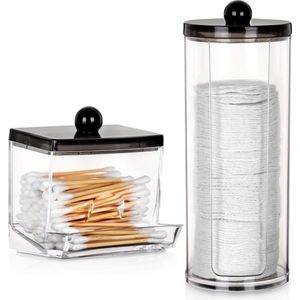 Wattenschijfjes en Wattenstaafjes Houder 2 stuks - Wattenschijfjeshouder - Dispenser - Make Up Remover Pads - Wattenstaafjeshouder