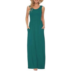 Zomerse Korte Mouwen Maxi Jurk met Zakken voor Vrouwen - Elegante Casual Lange Jurk