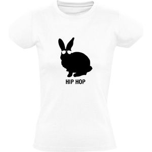 Hip hop konijn Dames T-shirt | huisdier | dier | stoer | bril | grappig | Wit