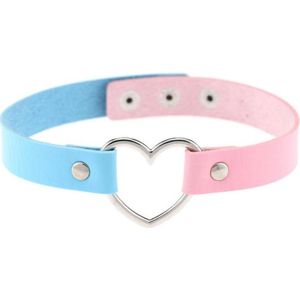 Punk Hart Choker - Gothic Ketting - Collier - Baby Blauw en Roze - 40 cm - 1 stuks