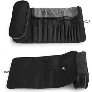 Green Glow - Opvouwbare make-upborsteltas voor op reis met penselensets en make-upaccessoires - Zwart