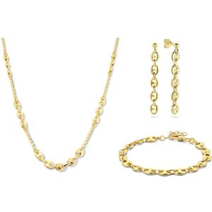 Schitterende SET : 14 Karaat Gold Plated Halsketting , Armband en Oorhangers Schakels | Sieraden Set