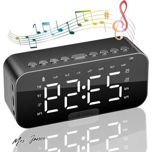 Mrs. Jones Wekker aan het bed wekkerradio Bluetooth-luidsprekers digitale wekker slaapkamer snooze led-display 3 niveaus dimbaar USB-oplaadbaar .