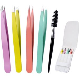 Professionele Pincet Set voor Wenkbrauwen met Antislip Coating - 5 Draagbare Stuks