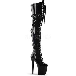 Pleaser - FLAMINGO-3028 Plateau Overknee Laarzen - Paaldans schoenen - 42 Shoes - Zwart