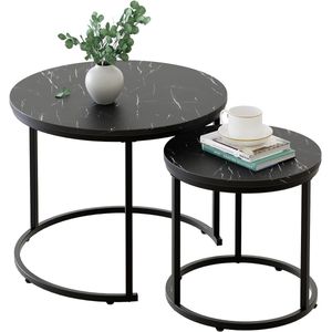 Set van 2 Ronde Salontafels - Bijzettafels met Metalen Frame voor Woonkamer/Slaapkamer/Balkon