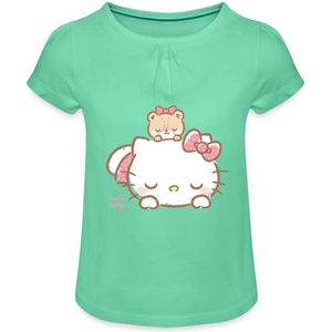 Hello Kitty Met Teddy Op Haar Rug Meisjes T-Shirt Met Plooien
