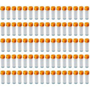 HUAZIZ 80 stuks reageerbuisjes met schaal van 5 ml laboratoriumbuisjes van transparante kunststof, 5 ml, met oranje deksel en markeringen