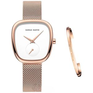 Hannah Martin Elegante Horloge | Rose | Witte Wijzerplaat | Dames Horloges | 34 MM | Inclusief Armband