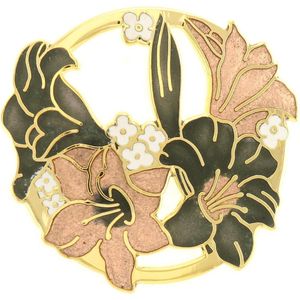 Behave® Broche met bloem surfinia bruin zwart - emaille sierspeld -  sjaalspeld