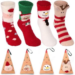 Gezellige Kerstsokken met Rendier- en Sneeuwpopmotief, 4 paar, Dames en Kinderen, Maat 35-42.