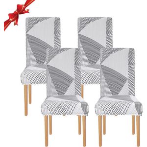 Stoelhoezen 4 stuks universele stoelhoezen stretch set van 4 moderne stoelhoezen schommelstoelen elastische duurzame stoelhoezen voor eetkamer banketdecoratie (White Line, 4 stuks)